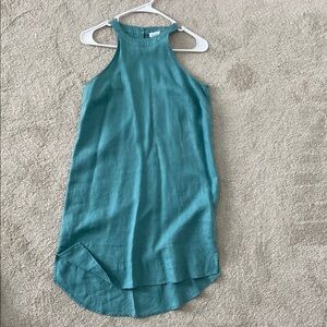 Teal Linen Sleeveless Halter Dress